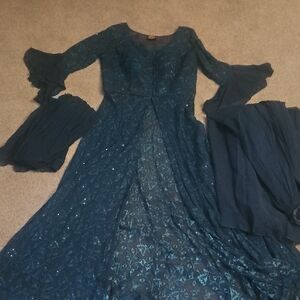Teal green indian dress with bottem and dupatta